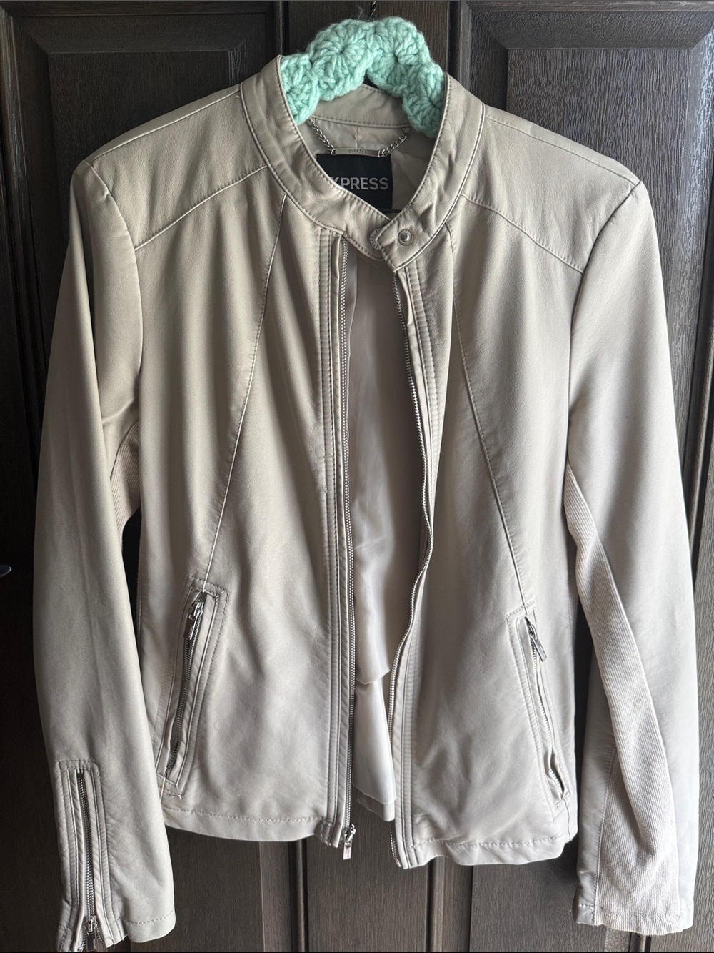 Express Cream Faux Leather Zip Jacket